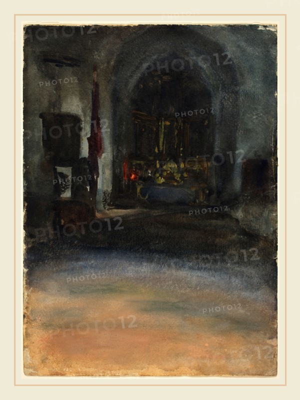 John Singer Sargent, American (Spanish Church Interior, c. 1880, watercolor on wove paper