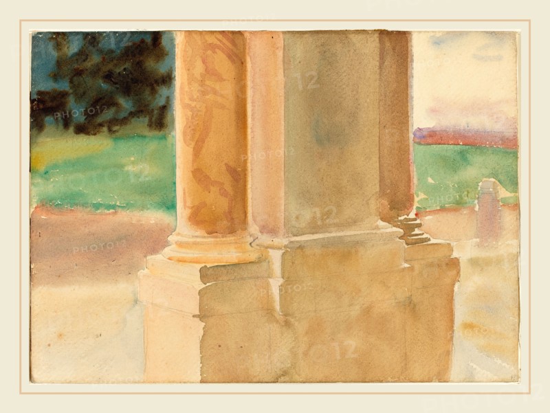 John Singer Sargent, Frascati, Architectural Study, American, 1856-1925, c. 1907, watercolor over graphite on wove paper mounted on board