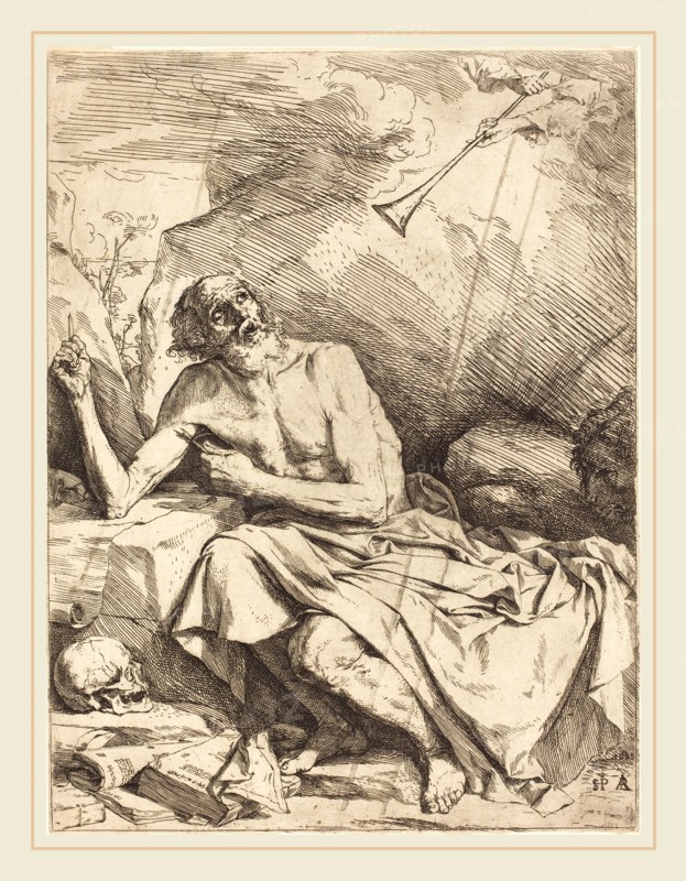 Jusepe de Ribera (Spanish, 1591-1652), Saint Jerome Hearing the Trumpet of the Last Judgment, 1621, etching, drypoint, and engraving