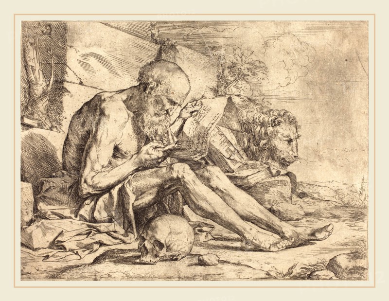 Jusepe de Ribera (Spanish, 1591-1652), Saint Jerome Reading, c. 1624, etching with some engraving and drypoint on laid paper