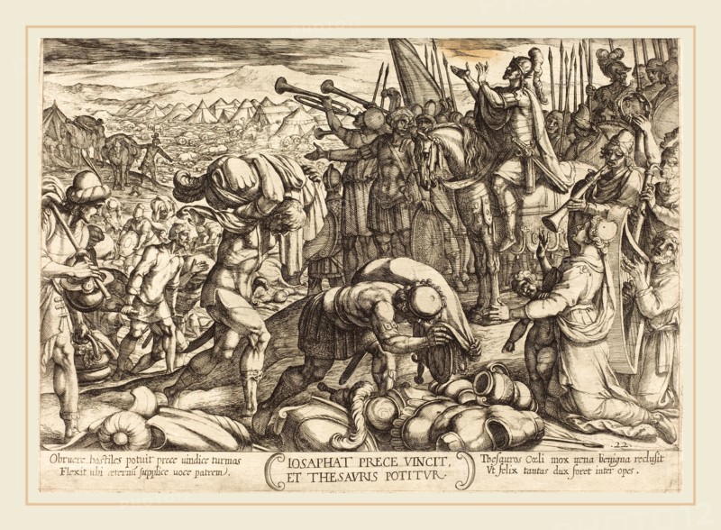 Antonio Tempesta, Italian (1555-1630), Josaphat Thanking God for His Victory, 1613, etching