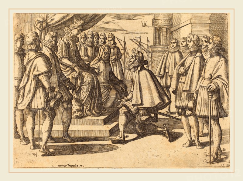 Antonio Tempesta, Italian (1555-1630), Spanish Duke before Margaret of Austria, 1612, etching