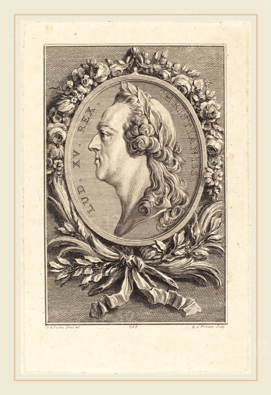 BenoÃ®t-Louis Prévost after Charles-Nicolas Cochin II, French (c. 1735-1804), Louis XV, 1765, engraving on laid paper