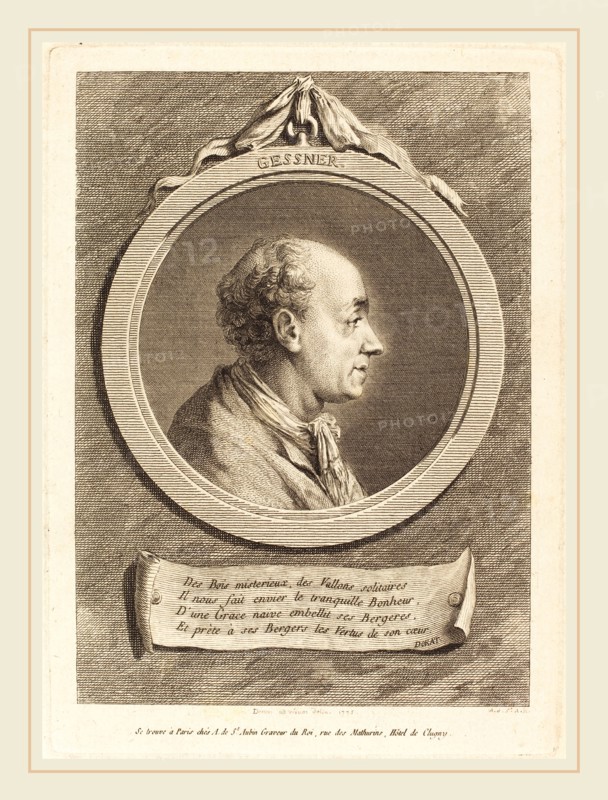 Augustin de Saint-Aubin after Baron Dominique Vivant Denon, French (1736-1807), Salomon Gessner, 1775, engraving over etching on laid paper