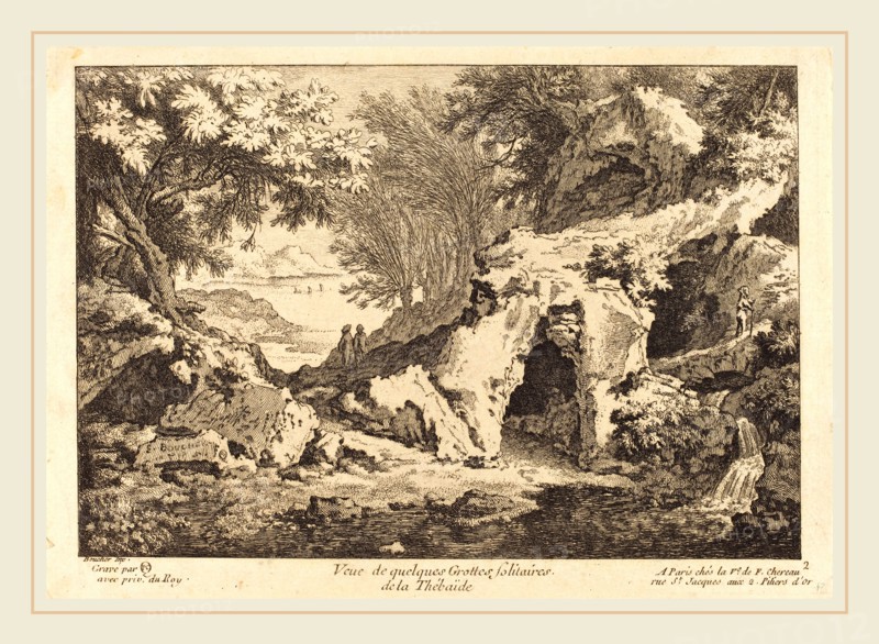 Quentin-Pierre Chedel after FranÃ§ois Boucher, French (1705-1763), Veue de quelques Grottes solitaires de la Thebaide, etching