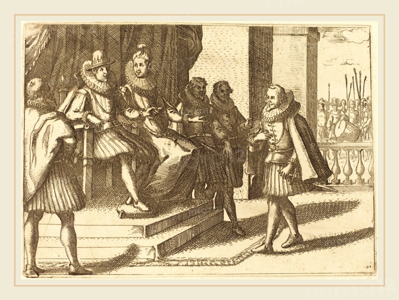 Jacques Callot, French (1592-1635), King and Queen in Consultation about the Turks, 1612, etching on laid paper [restrike]