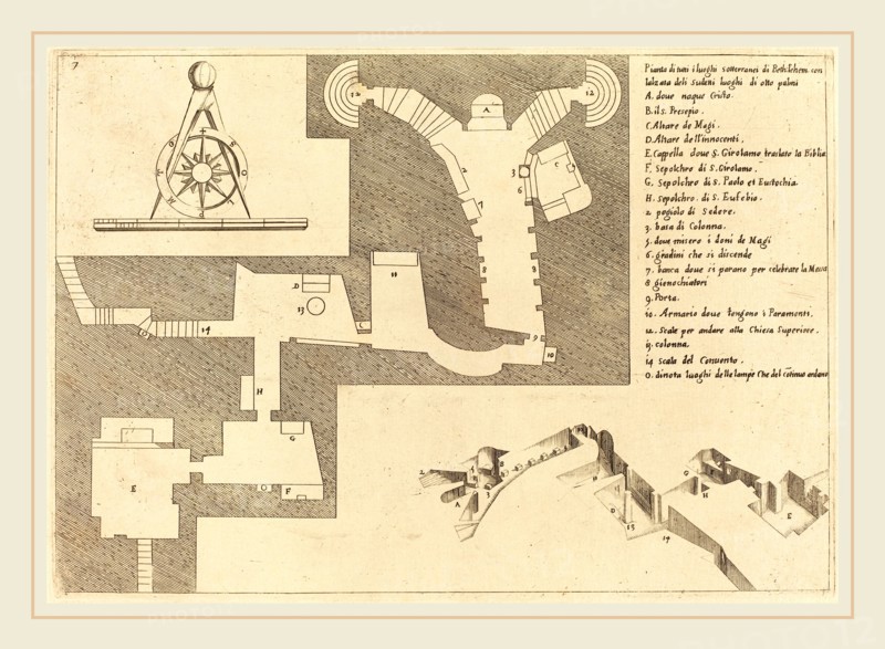 Jacques Callot, French (1592-1635), Plan of All the Important Places in Bethlehem, 1619, etching and engraving on laid paper [restrike]
