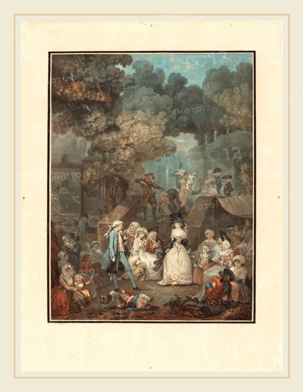 Philibert-Louis Debucourt, French (1755-1832), La Noce au Chateau, 1789, color aquatint and etching