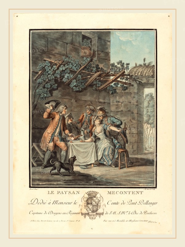 Jean-Baptiste Morret after Antoine Borel, French (active 1789-1820), Le paysan mecontent, color aquatint and etching