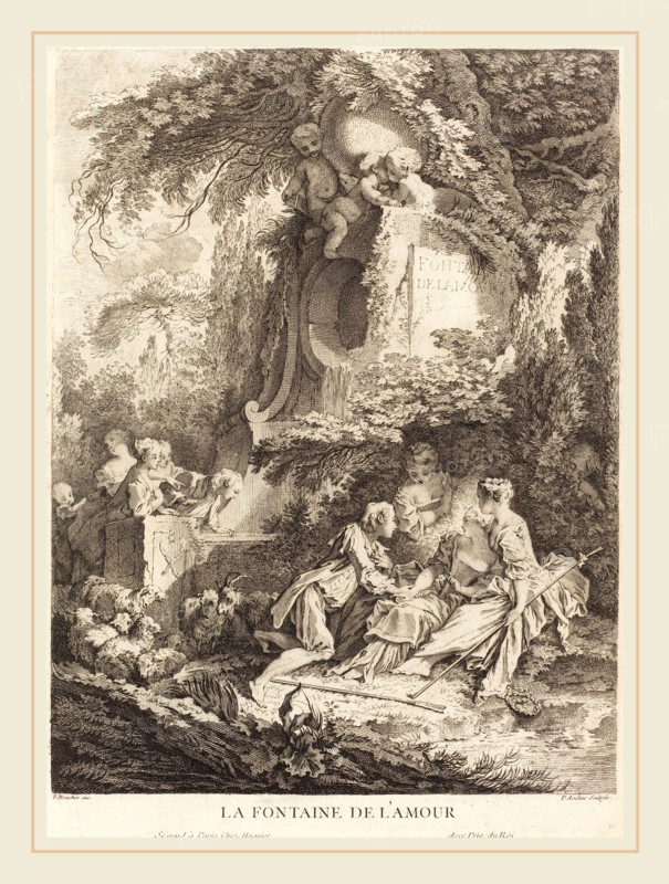 Pierre-Alexandre Aveline after FranÃ§ois Boucher, French (probably 1702-1760), La Fontaine de l'Amour, 1738, engraving with etching on laid paper