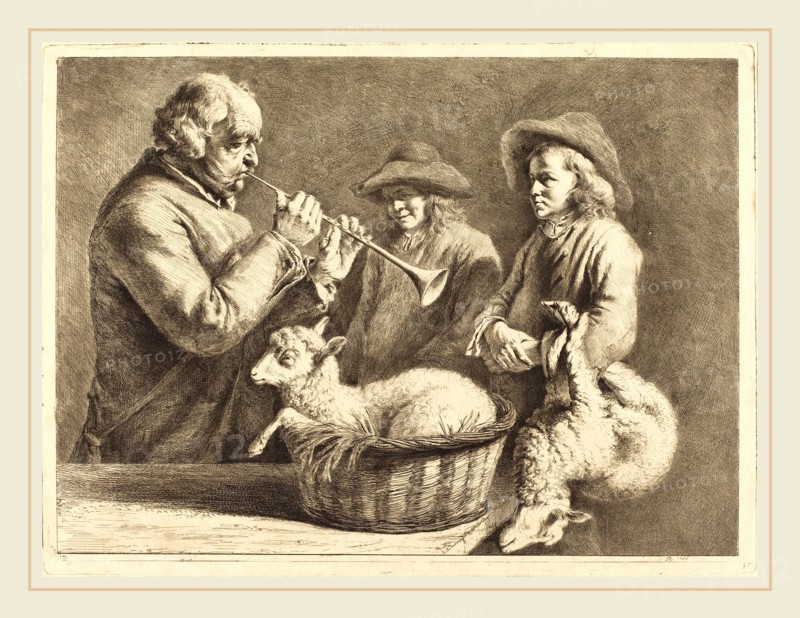 Jean-Jacques de Boissieu, French (1736-1810), Oboe Player, 1782, etching, drypoint, and roulette touched with gray wash on laid paper [proof]