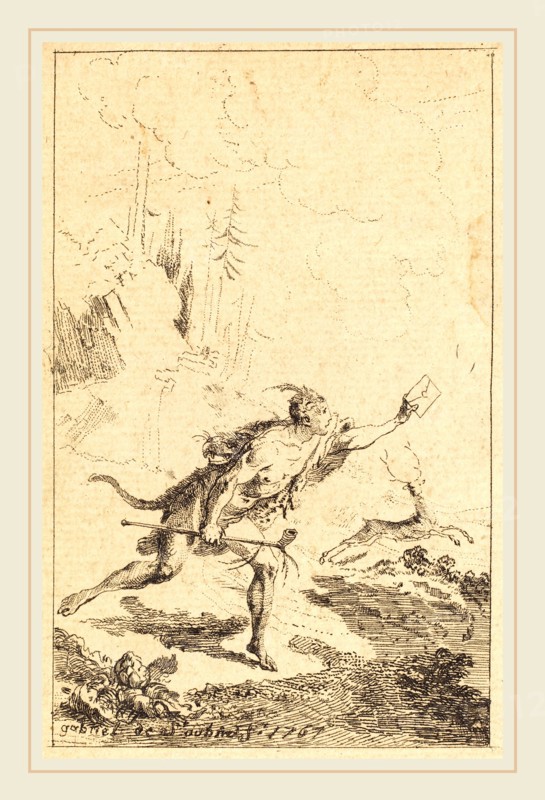 Gabriel Jacques de Saint-Aubin, French (1724-1780), Envoy to M. de Saint-Denis by M. de Belle-Isle, Prisoner [left], 1767, etching
