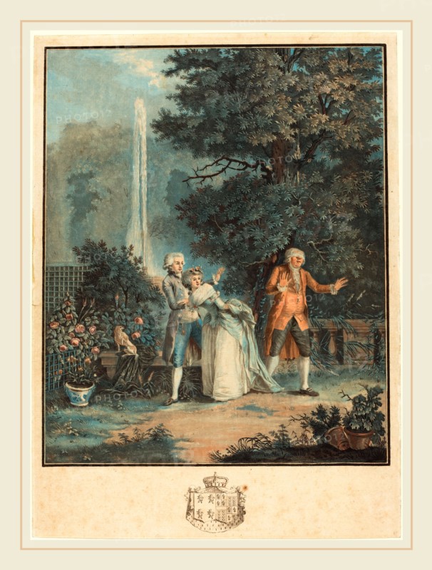 Louis Le Coeur after Nicolas Lavreince, French (active c. 1784-1825), Colin-maillard, 1789, color aquatint and etching