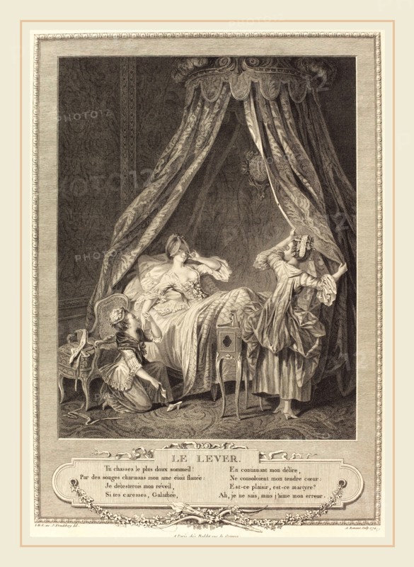 Antoine Louis Romanet after Sigmund Freudenberger, French (1742-1810 or after), Le lever, 1774, etching and engraving