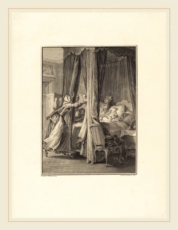 Nicolas Delaunay after Jean-Michel Moreau, French (1739-1792), Mort de Julie, etching and engraving