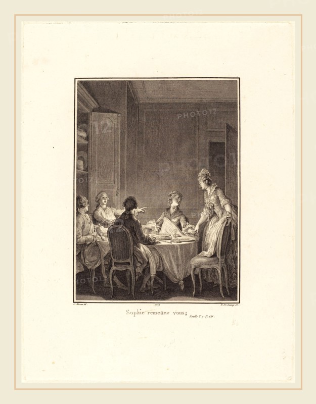 Nicolas Delaunay after Jean-Michel Moreau, French (1739-1792), Sophie remettez-vous, 1779, etching and engraving