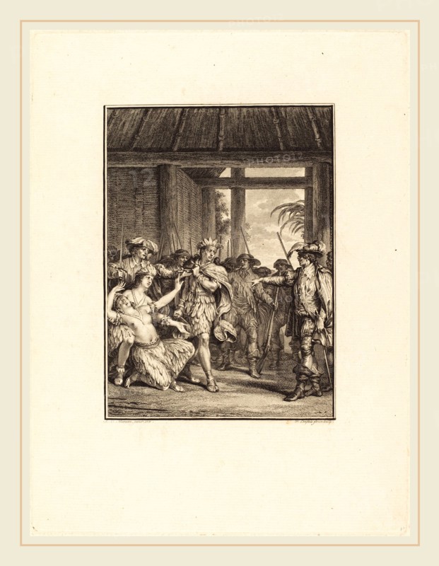 Pierre Duflos after Jean-Michel Moreau, French (1742-1816), La découverte du nouveau monde, etching and engraving