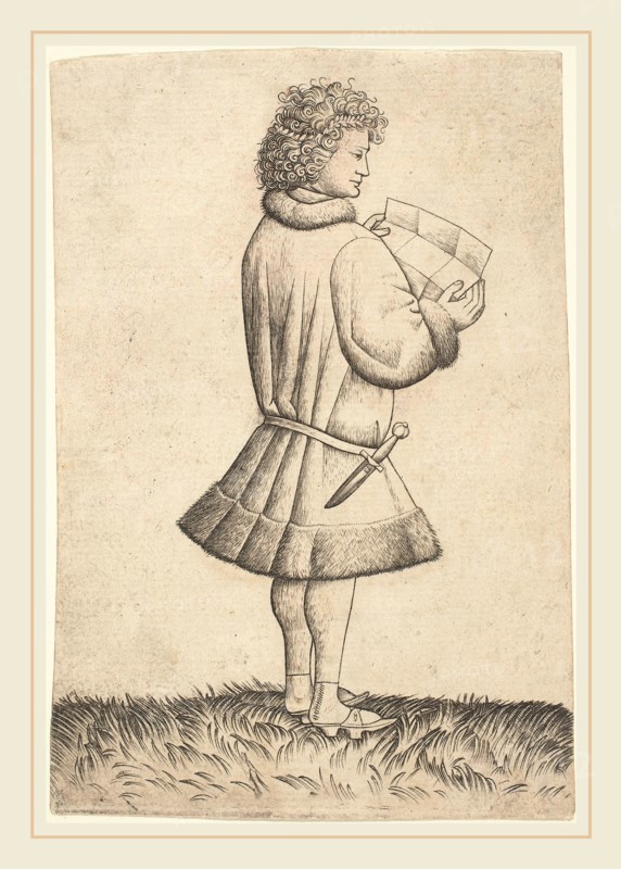 Master of the Playing Cards, German (active c. 1430-1455), A Poet Reading, 1430s, engraving on laid paper