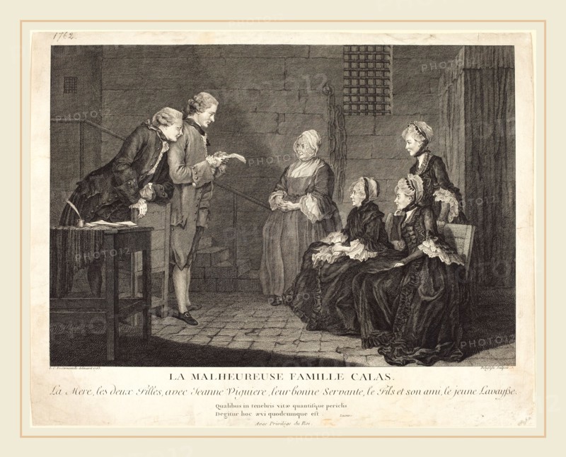 Jean-Baptiste Delafosse after Carmontelle, French (1721-1775), La malheureuse famille Calas  (The Unfortunate Calas Family), c. 1765, engraving on laid paper