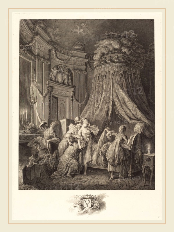 Jean-Michel Moreau and Jean-Baptiste Blaise Simonet after Pierre-Antoine Baudouin, French (1742-1813 or after), Le couché de la mariée, 1768, etching and engraving