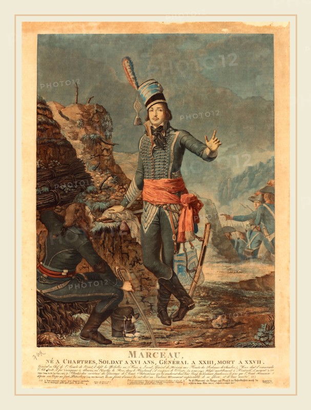 Antoine-FranÃ§ois Sergent, French (1751-1847), General Francois Severin Desgraviers Marceau, color aquatint