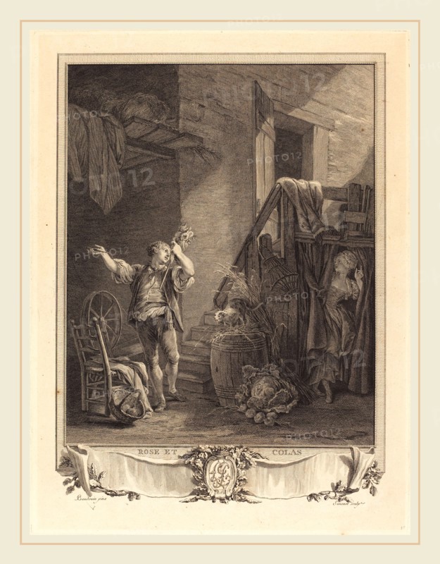 Jean-Baptiste Blaise Simonet after Pierre-Antoine Baudouin, French (1742-1813 or after), Rose et Colas, etching and engraving