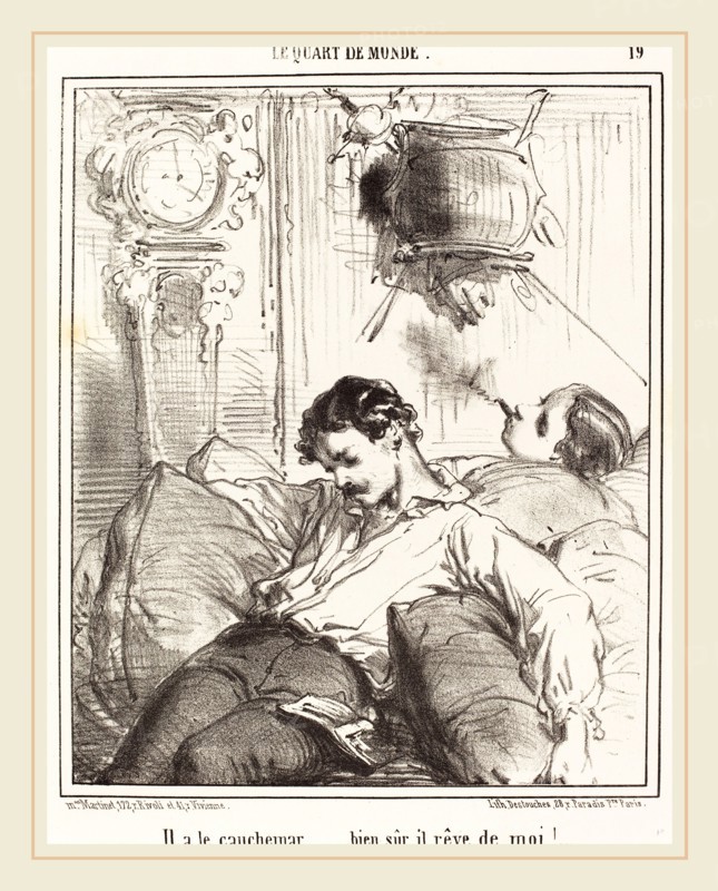 Edouard de Beaumont, French (1821-1888), Il a le cauchemar..., lithograph on wove paper