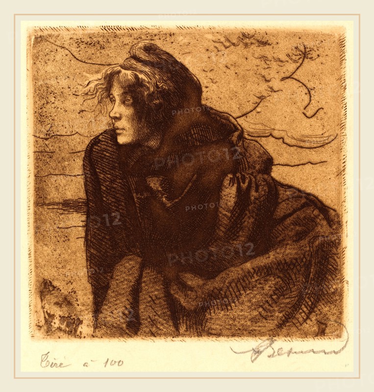Albert Besnard, French (1849-1934), Melancholy (Mélancolie), 1888, etching and softground etching in brown on cream laid paper