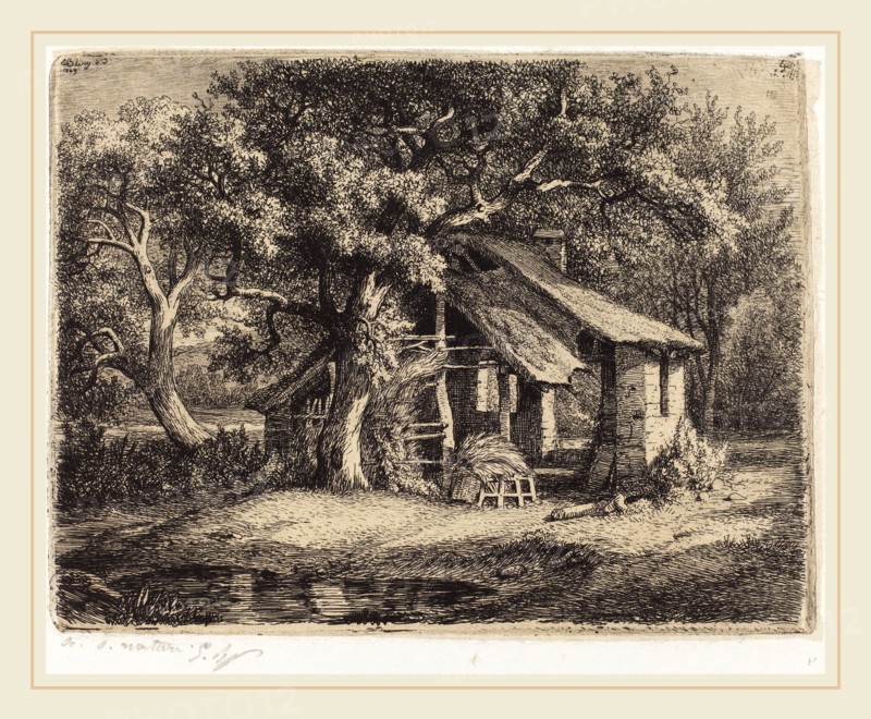 EugÃ¨ne Bléry, French (1805-1887), La chaumiÃ¨re au poirier (Cottage with Pear Tree), published 1849, etching on chine collé