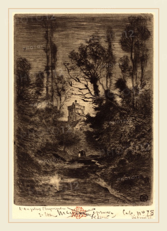Félix-Hilaire Buhot, French (1847-1898), La Ronde de nuit (Night Patrol), 1878, etching, aquatint, drypoint, and roulette (?) in black on beige wove paper