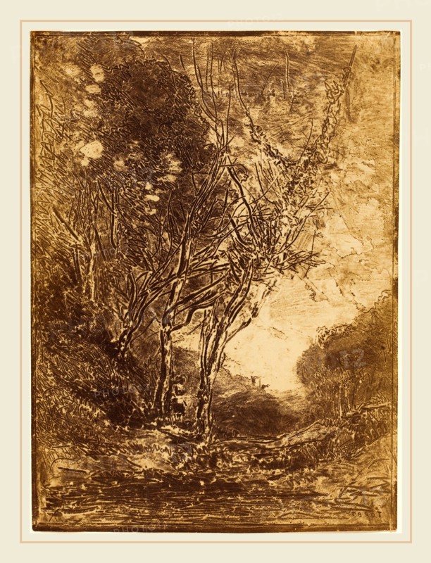 Jean-Baptiste-Camille Corot, French (1796-1875), Ambush (L'Embuscade), 1858, cliche-verre (salt print)