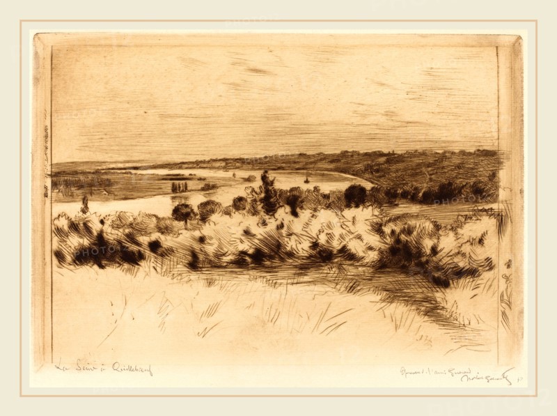 Norbert Goeneutte, French (1854-1894), The Seine at Quilleboeuf (La Seine a Quilleboeuf), drypoint in brown