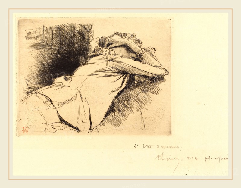 Auguste LepÃ¨re, French (1849-1918), Reclined Woman Sleeping (Femme couchee sommeillant), 1892, etching with drypoint