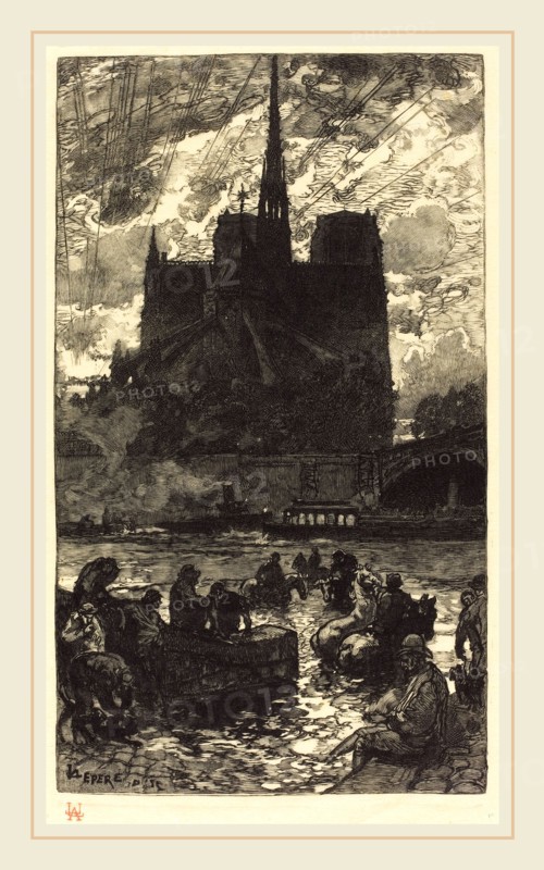 Auguste LepÃ¨re, French (1849-1918), Watering-place behind Notre-Dame (L'abreuvoirderriere Notre-Dame), 1897, wood engraving