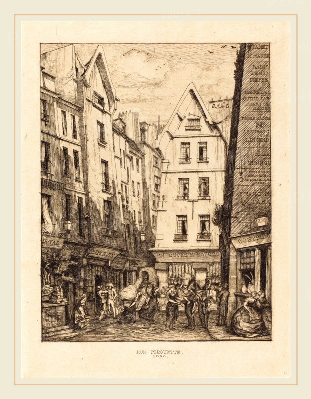 Charles Meryon, French (1821-1868), La Rue Pirouette aux halles, Paris (Pirouette Street, Near the Markets, Paris), 1860, etching