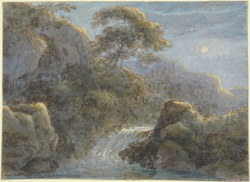 Waterfall in the Mountains by Moonlight
