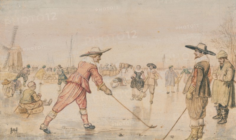 A Winter Scene with Two Gentlemen Playing Colf