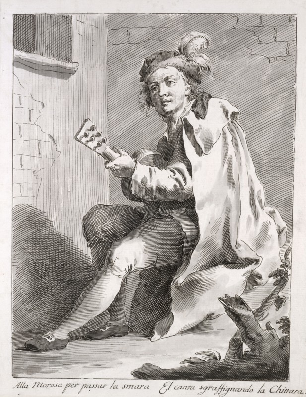 A Seated Man Playing a Guitar