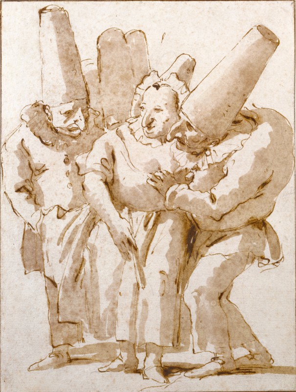 Punchinellos Approaching a Woman