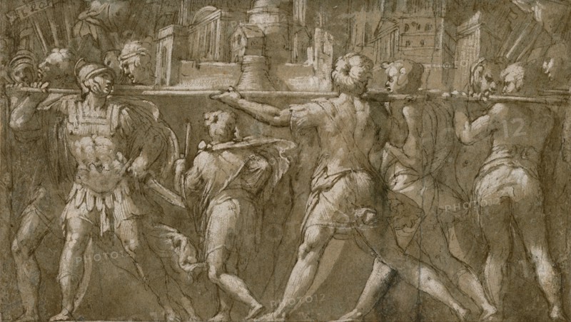 Soldiers Carrying a Model of a City