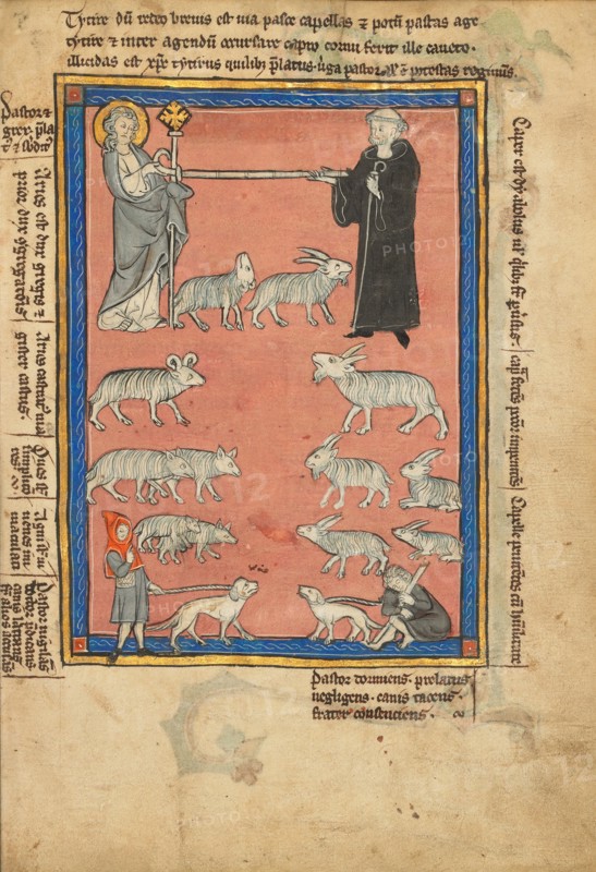 Christ and a Monk Holding the Ends of a Staff and Two Shepherds