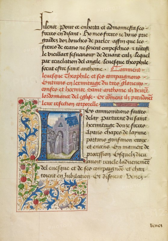Initial L: Saint Anthony Appearing to Bishop Theophilus and Lead