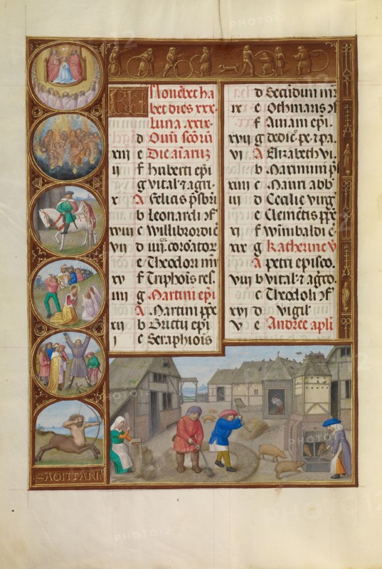 Threshing and Pig Feeding,  Zodiacal Sign of Sagittarius