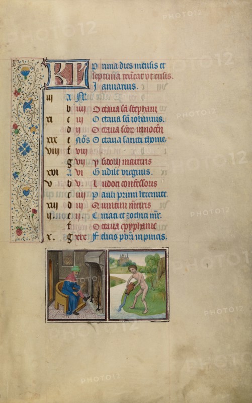 A Man Warming by a Fire,  Zodiacal Sign of Aquarius