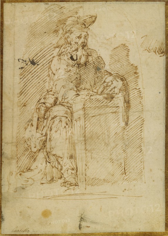 St. Jerome (recto),  Kneeling Male Nude, with His Head and Shoul