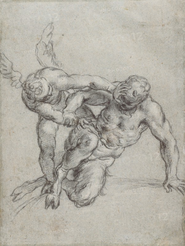 Cupid Overpowering Pan (recto),  Head of a Monk,  Caricature of
