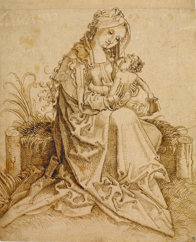 The Virgin and Child on a Grassy Bench