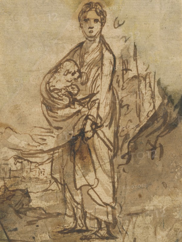 Saint Agnes (recto),  Figure Studies (verso)