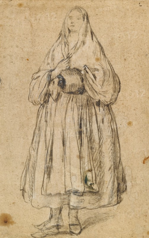 Standing Woman Holding a Muff, Turned Slightly to the Left (rect