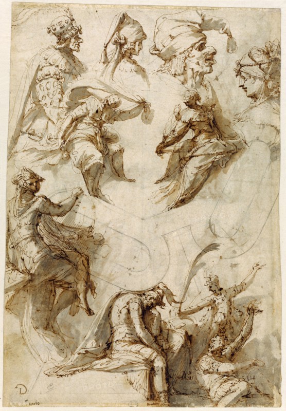 Studies of Figures and Architecture (recto),  Figure Studies (ve